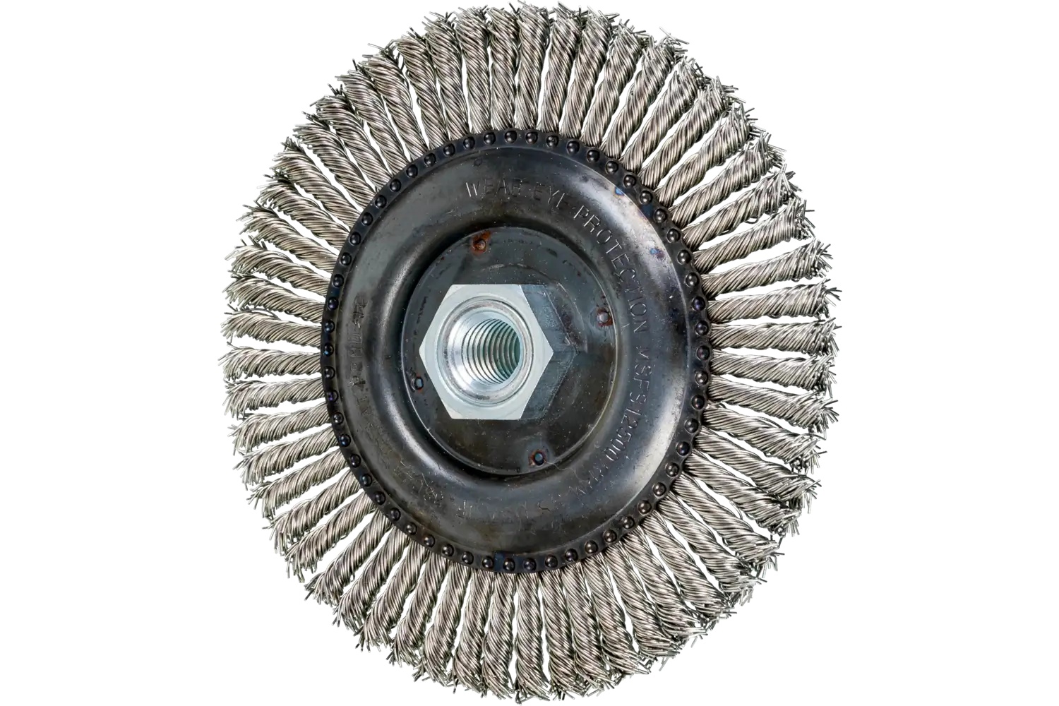 Picture of Pferd Twin Nut Stringer Bead Wheel Brush 6" Dia .020 Stainless Steel 5/8-11" Thread